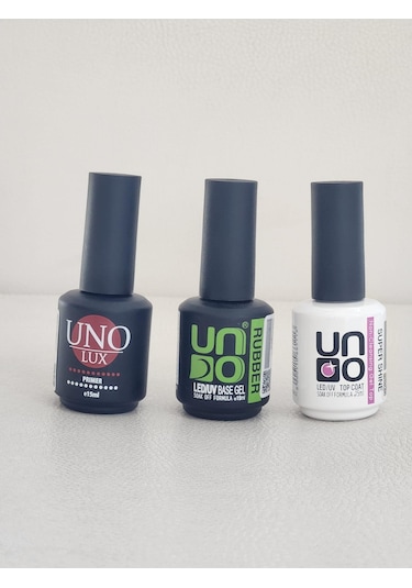 Uno Primer 15 ML + Rubber Base 15 ML + Super Shine Top Coat 15 Kalıcı Oje Seti