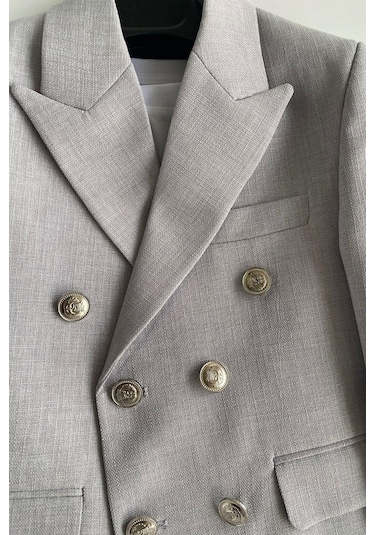 Milano Kruvaze Ceketli Tişörtlü Çocuk Takım Elbise Gri Gri