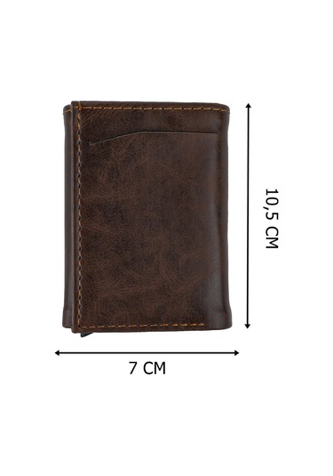 Brahma Model Unisex Vegan Deri Mekanizmalı Vegan Deri Rfıd Cüzdan Kartlık Portföy Crazy Kahve Siyah