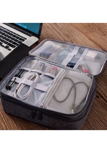Padalink Gri Üç Katlı Dijital Alet Çantası - Veri Kablosu, Powerbank Ve Kulaklık İçin Multifonksiyonlu Dayanıklı Saklama Çantası