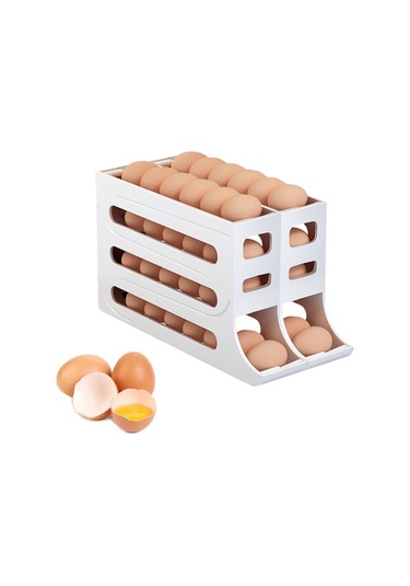 Gajeena Buzdolabı İçin Otomatik Yumurta Saklama Kutusu, 30 Yumurta Kapasiteli, Çok Katmanlı, Kolay Erişim, Beyaz 2'li Paket Beyaz