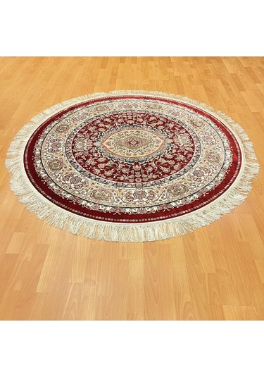 Yuvarlak Madalyon Desenli 200 X 200 Cm İpek Halı Bordo
