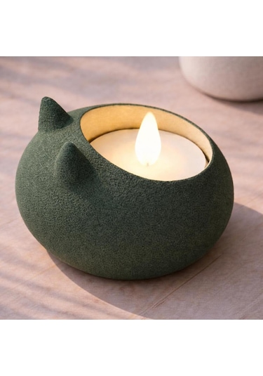 Modern Tasarım 2'li Tealight Seti: Mat Dokulu Kedi