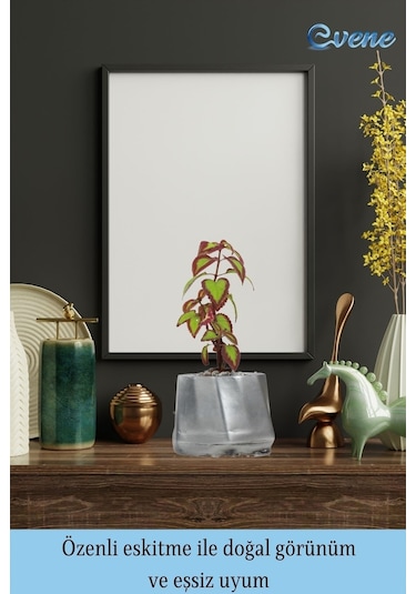 Saksı Çiçek Kaktüs Saksısı Lüx 15 Cm Kalın Çizgili Desen Saksı Çiçeklik - Gümüş Eskitme