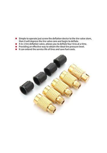 Lemestar 4'lü Bakır Lastik Deflatör Aracı - Tek Seferde 4 Lastiği Deflate Eden, Basit Kullanım, Anahtar Zinciri İle Taşınabilir