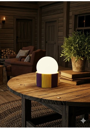 Modern Tasarım Makrome İp Abajur Dekoratif Lamba Masa Lambası Glop Cam Abajur Mor-sarı