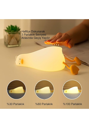 Hymark Sevimli Silikon Dokunmatik Led Ördek Gece Lambası Şarjlı K Beyaz