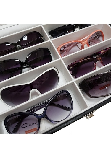 Chavin 8 Li Siyah Deri Ahşap Gözlük Kutusu St8-5