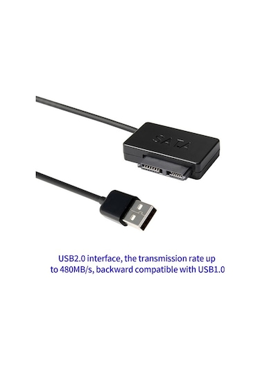 Besthome1 Dışarıdaki Laptoptan Optik Sürücü Kablosu Msata-sata 7+6pin Usb2.0'a Dönüştürücü 480mb/s Siyah 35cm
