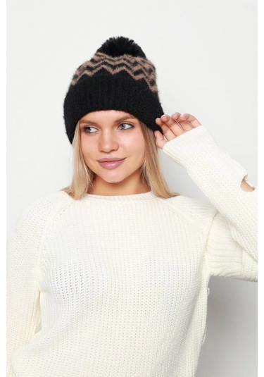 Zigzag Desenli Kadın Bere Rkş-19 Siyah Kahverengi Kahverengi