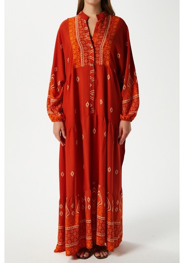 Modest Kadın Andrea Turuncu %100 Viskon Maksi Boy Yazlık Elbise Turuncuekrubej Çok Renkli