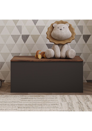 Florya Çok Amaçlı Oyuncak Ve Depolama Sandığı - Antrasit Ve Beyaz - 90 Cm - Antrasit