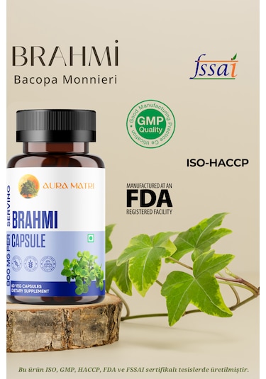 Gotu Kola, Brahmi Bacopa Monnieri, Katkısız 400 Mg,60 Kapsül