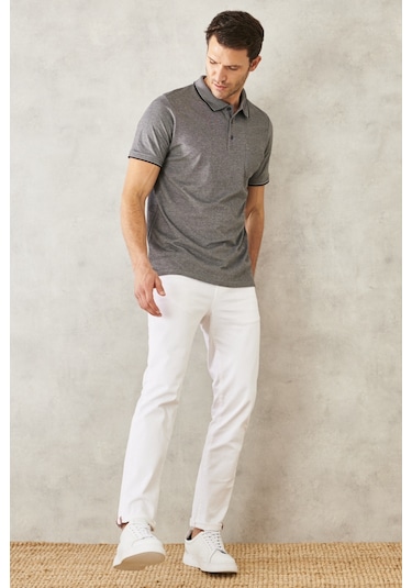 AC&Co / Altınyıldız Classics Erkek Sıyah Polo Yaka Cepli Regular Fit Geniş Kesim Düz Tişört Siyah