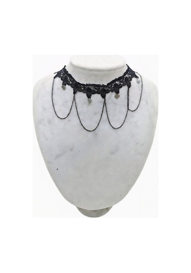 Kadınlar İçin Gotik Siyah Püsküllü Dantel Kolye Vintage Tarzı