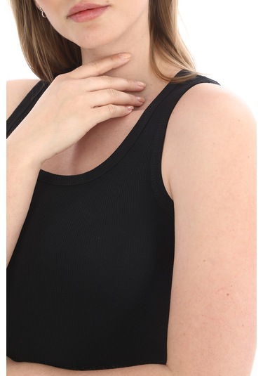 Monox Kadın Fitilli Likralı Pamuklu Askılı Atlet Siyah