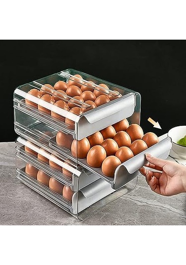 Gajeena 32'lik Plastik Yumurta Saklama Kabı, Soğuk Tutma, Kırılmaz, Mutfak Ve Buzdolabı İçin, Koyu Gri, 23.5x21.5x13.5 Cm Diğer