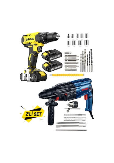 Dragro DRG-eko4258 Sarı Eko 2 Li Set 4200 W Kırıcı Delici Hilti 58 V Setli Şarjlı Matkap