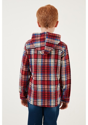 Lela Ekoseli Kapüşonlu Cepli Kışlık Oduncu Erkek Çocuk Gömlek Cf24W81779 Kırmızı