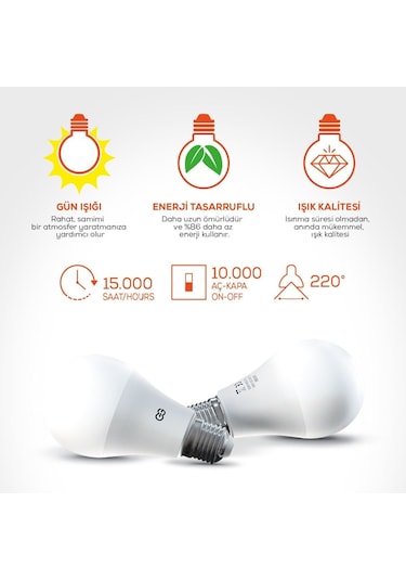 Günsan 10'lu LED Ampul 7W Gün Işığı E27 (4000K 220-240V)