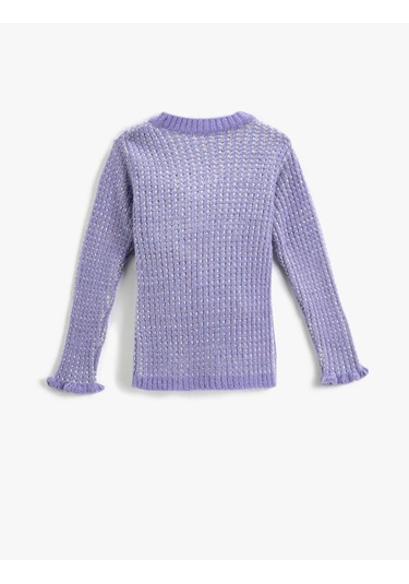 Koton Ribanalı Dokulu Örgü Kazak Yuvarlak Yaka Uzun Kollu Kolları Fırfır Detaylı Lila 3wkg90031ht Lila