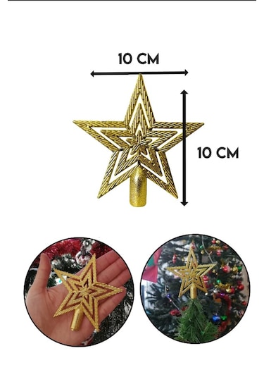 10cm Yılbaşı Çam Ağaçı Altın Gold Tepe Yıldızı Yeni Yıl Metalik