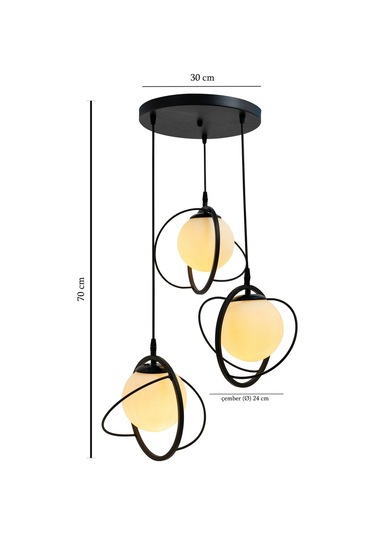 Dünya 3 Lu Tepsi Glop Beyaz Rengi Camlı Siyah Avize. Salon, Mutfa 1 Adet