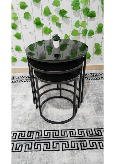 Özcan Metal 3lü Siyah C Zigon Sehpa Yan Sehpa