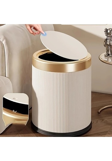 Fastbuy Dream011 Krem Beyaz Silindirik Çöp Kutusu, Açılır Kapaklı Kova, Ev Ve Ofis İçin, 1 Adet Beyaz - Krem