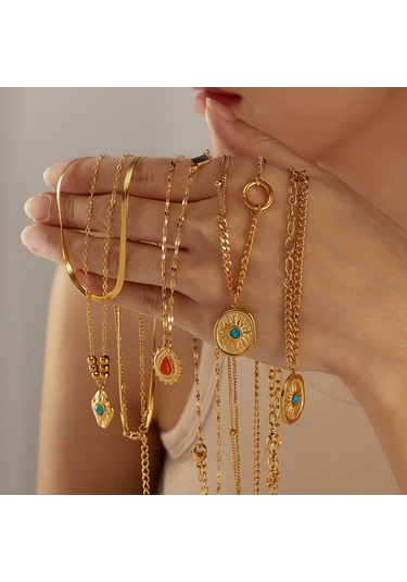 Sones Opk Gx2442 Vintage Mizaç Paslanmaz Çelik Geometrik Kolye Çok Renkli