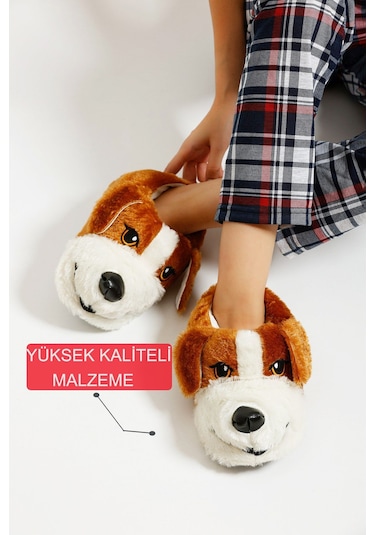 Devida Yumuşak Taban Sevimli Köpek Kadın Panduf Kahverengi