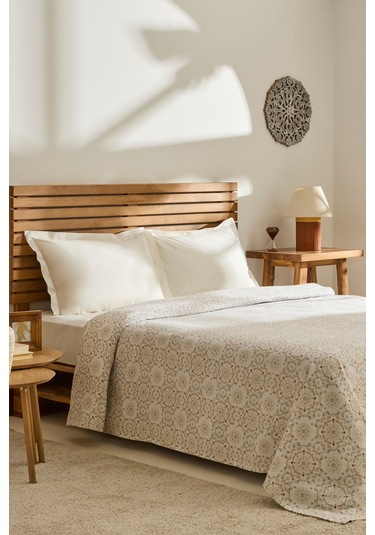 Kaşmir Home Desti %100 Pamuk Çift Kişilik Pike Bej Bej