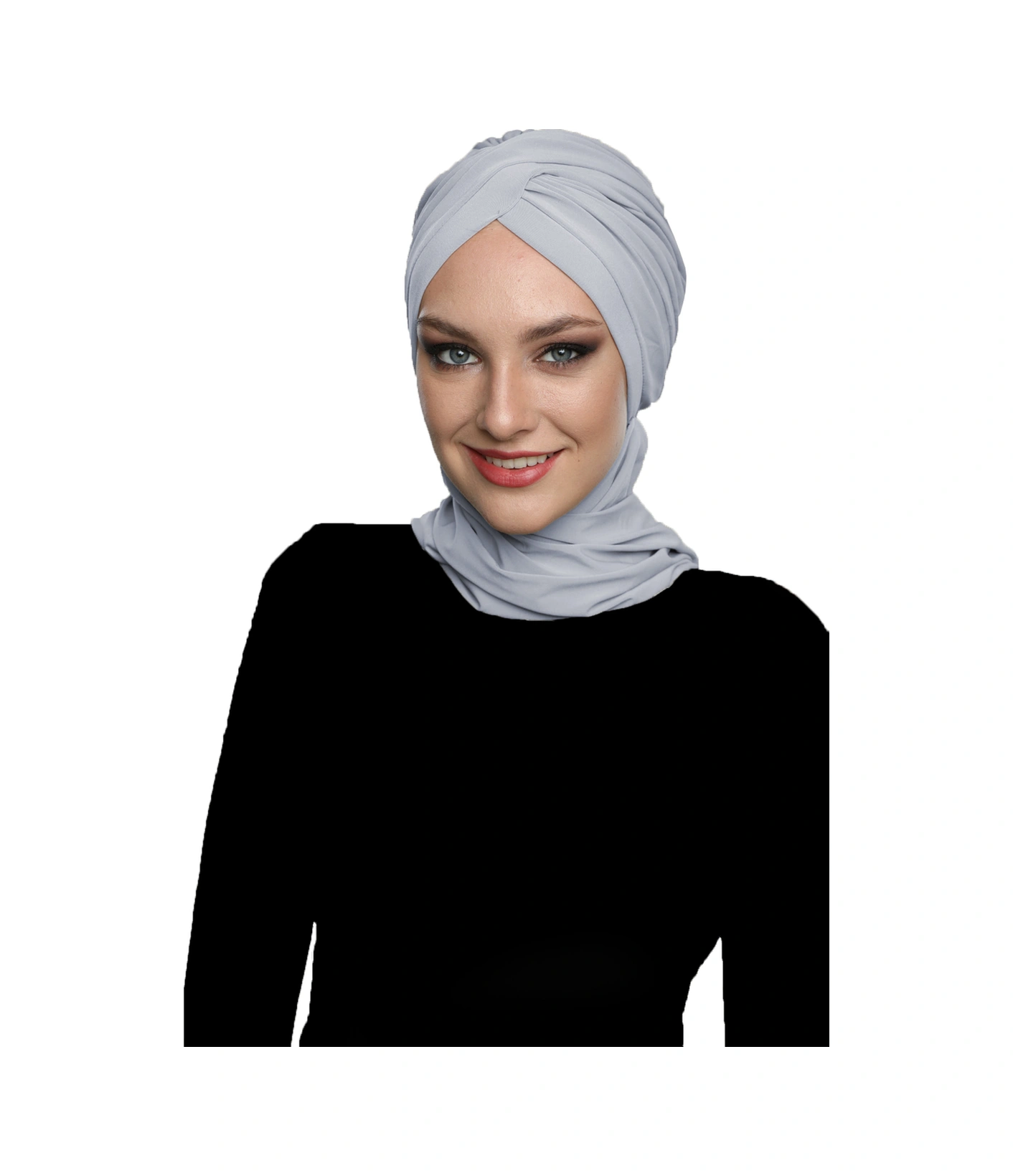Çapraz W Atkılı Açık Gri Hazır Türban Tesettür Bone Açık Gri