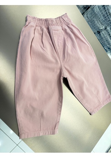 Magu Kız Çocuk Pamuklu Pembe Lastikli Bel Geniş Paça Pantolon