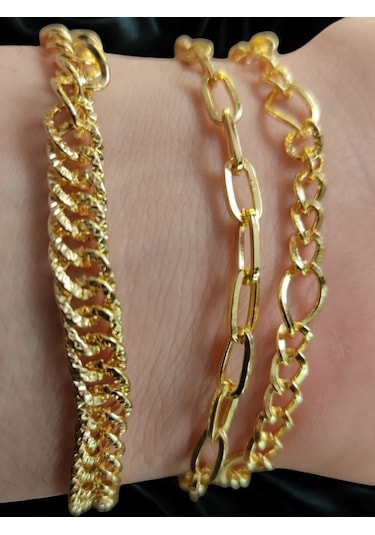 Feron Accessories Kadın 3 Adet Bileklik Kombin Seti Gold