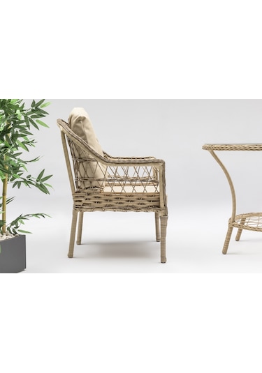 Zen Masalı Çay Seti Bahçe Ve Balkon Mobilyası Takımı 1+1+1+1+ Çap 110 Masa ,krem Bambu - Krem