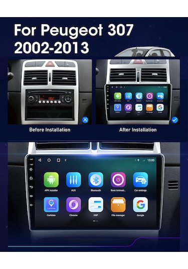 Exvol Peugeot 307 Multimedya 9 İnc Hd Ips Ekran Android  10 Sürüm 2+32
