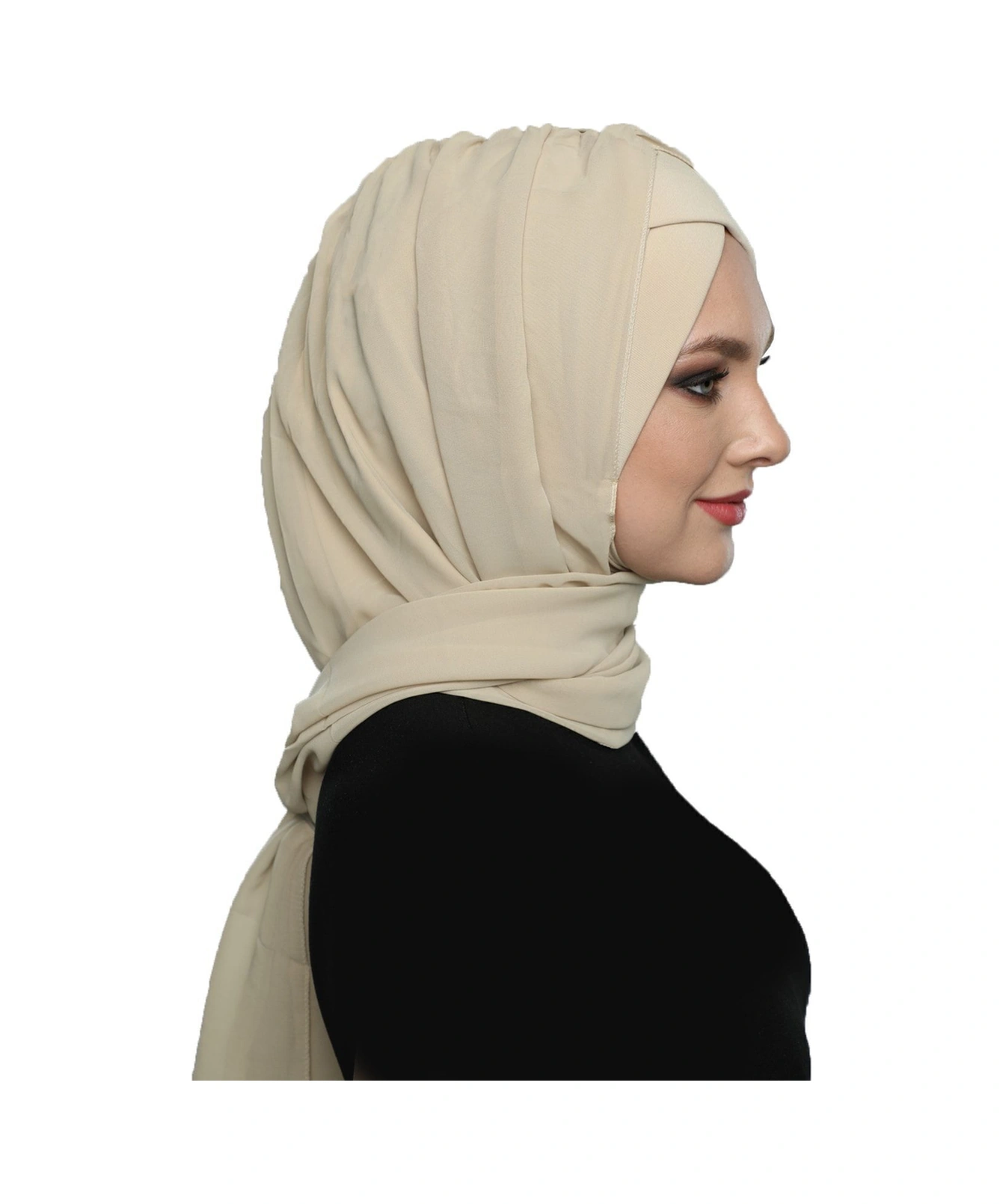 Şallı Takmatik Sade Bej Hazır Türban Tesettür Bone Namaz Örtüsü Bej