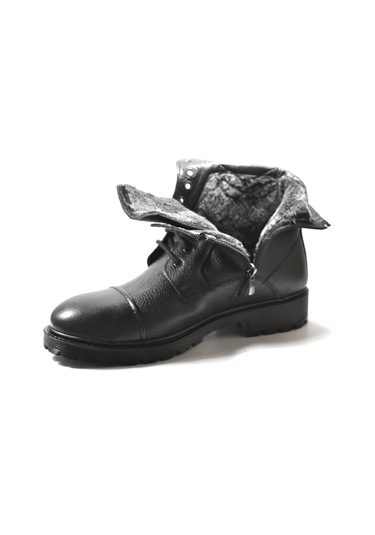 Onlo Ayakkabı K.909 Hakiki Deri Siyah Kürklü Erkek Postal Bot Siyah