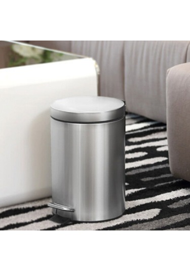 Sones Moda Yuvarlak Paslanmaz Çelik Ev Otel Ofis Kapalı Pedal Çöp Kutusu, Boyut: 5l Çelik Rengi Çelik