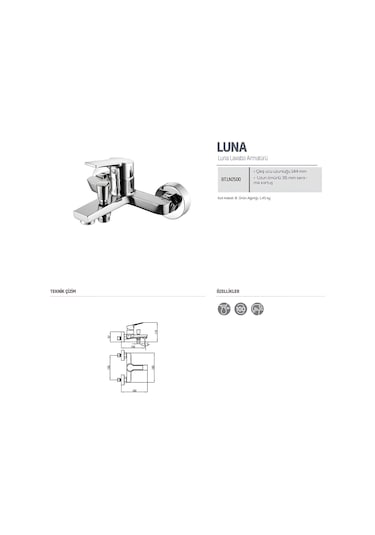 Creavit Luna LN2500 Banyo Bataryası + 3F SH150 Mafsallı El Duş Seti Krom