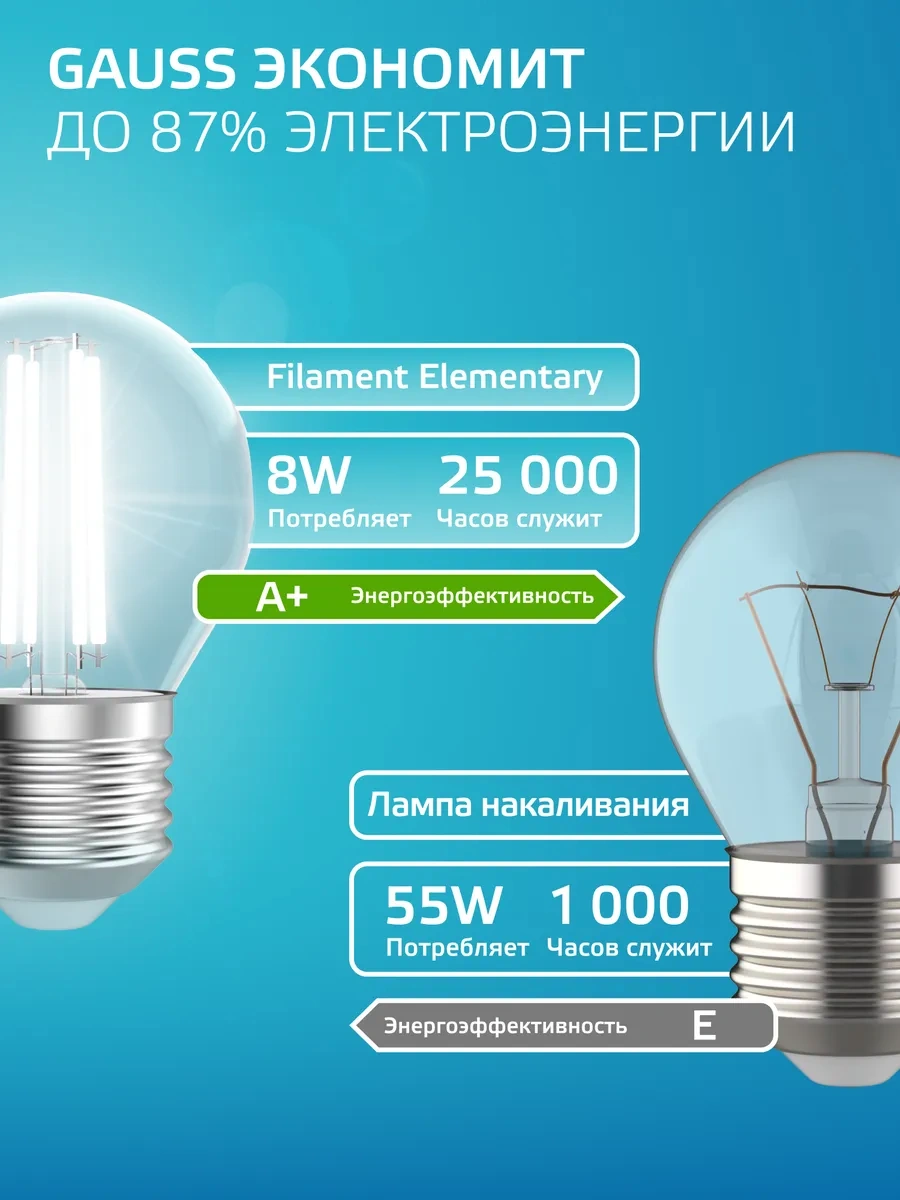 Gauss Filament Ampul E27 Yuvarlak 8w 4100k Nötr Işık 10 Adet 286052276
