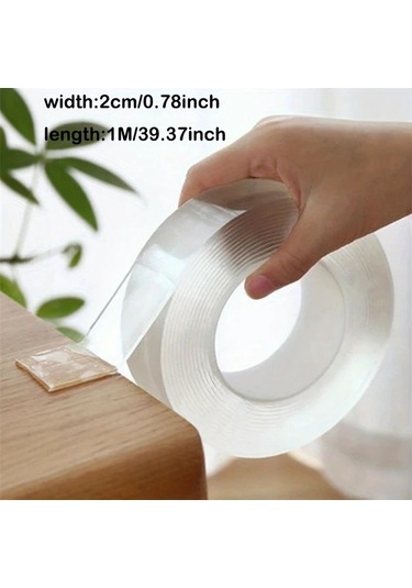 Chenkestoreone 5 Metre Şeffaf Nano Çift Taraflı Bant Yeniden Kullanılabilir Yıkanabilir Kalıcı Yapışkan