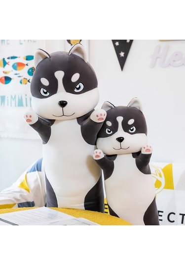 Novahub Sevimli Köpek Şekilli Pamuk Yastık - Siyah/beyaz, 70/90/110cm, Dekoratif Ve Rahat Uyku Arkadaşı Siyah - Beyaz