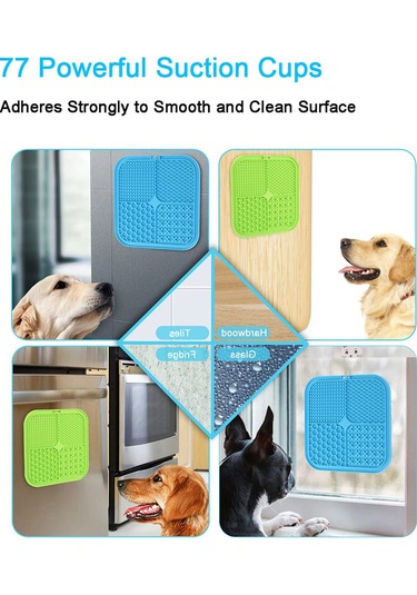 Vkemall Kedi Köpek Silikon Yavaş Yeme Padı, Stres Azaltıcı, Süper Tutuculu, 2 Adet Kırmızı-mavi + Sprey Silici