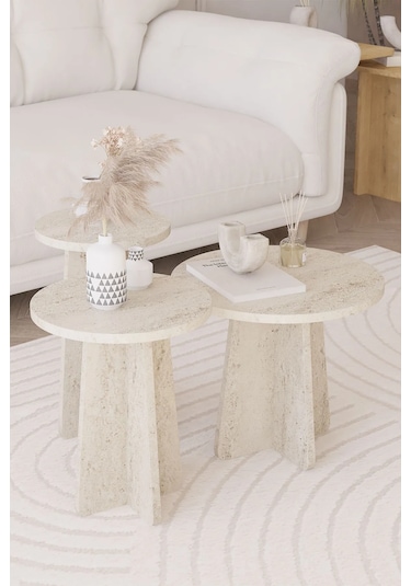 Mantar 3 Lü Zigon Sehpa Iskandinav Stili - Traverten-yeni Stil