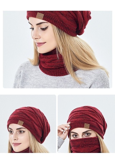 Kadınlar İçin Şık Ve Sıcak Kışlık Bere Şapka Atkı Seti, Soğuk Havalara Özel Kombin Kırmızı