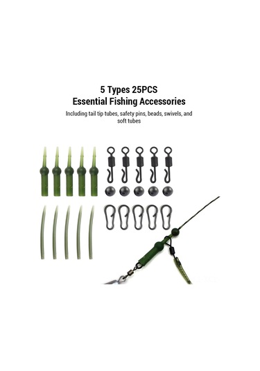 Konesam 25 Adet Sahte Balık Tüpü, Güvenlik Çivi, Boncuk, Döndürücü Ve Yumuşak Tüp Seti - Sahte Balık Rigleri İçin Gerekli Oltı Aksesuarları