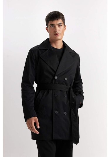 DeFacto Slim Fit Dar Kesim Düğmeli Kemerli Trençkot D5528AX25SPBK27