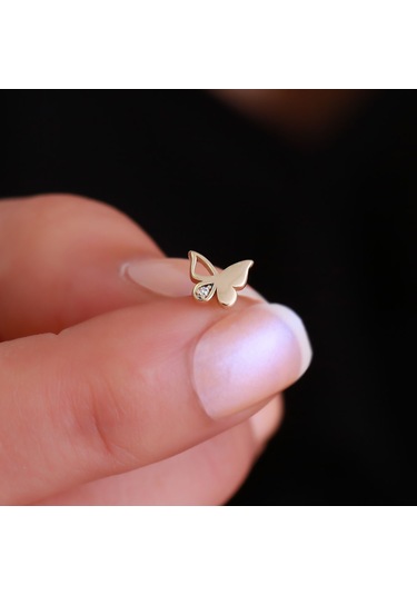 14 Ayar Altın Kelebek Tragus Piercing Sarı
